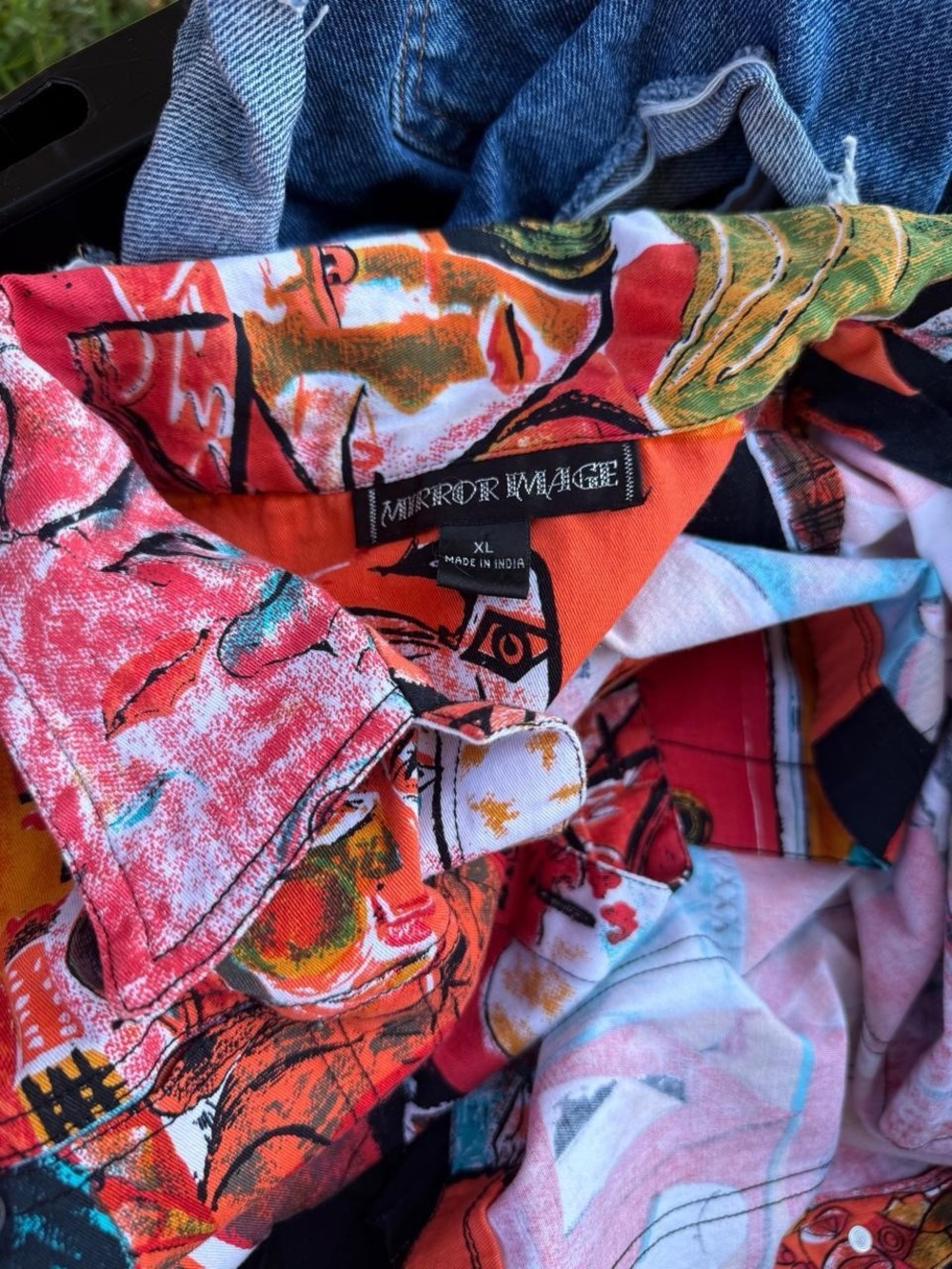 Abstract Multi-Color Button-Down Shirt - Women's Orange Multi VINTAGE - Picture 6 of 6